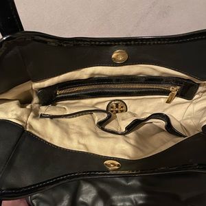 Tory Burch authentic patent leather coated canvas tote bag